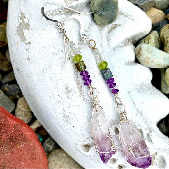 Amethyst Crystal & Bead Earrings - Picture 2 of 16